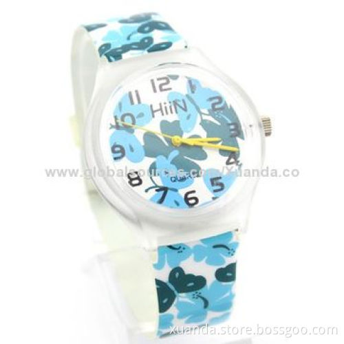 Plastic watches, colorful pattern print on strap, accept customize your design, 5ATM waterproofNew